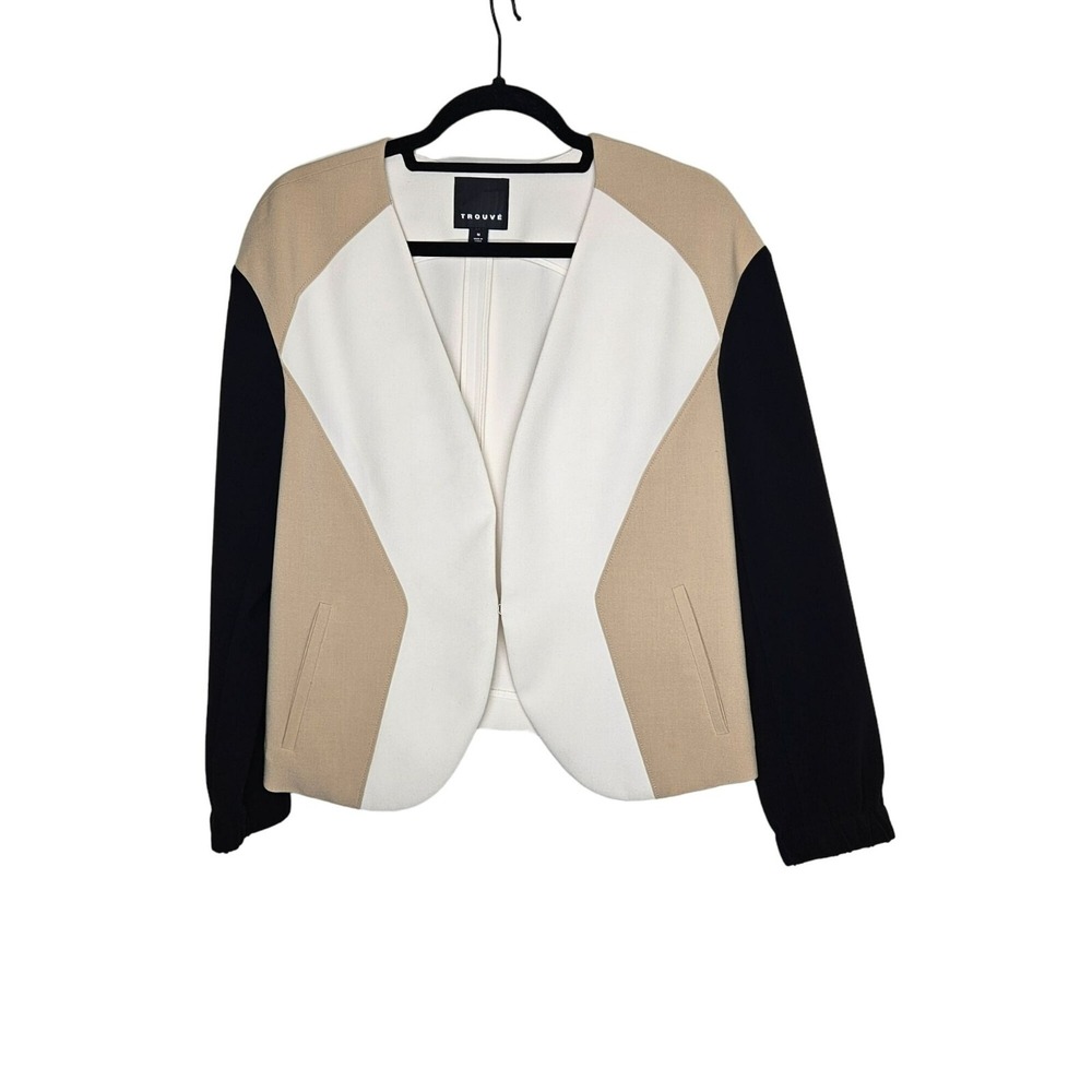 Trouve Tri Color Block Blazer Jacket Hook & Eye Closure Sz M‎
